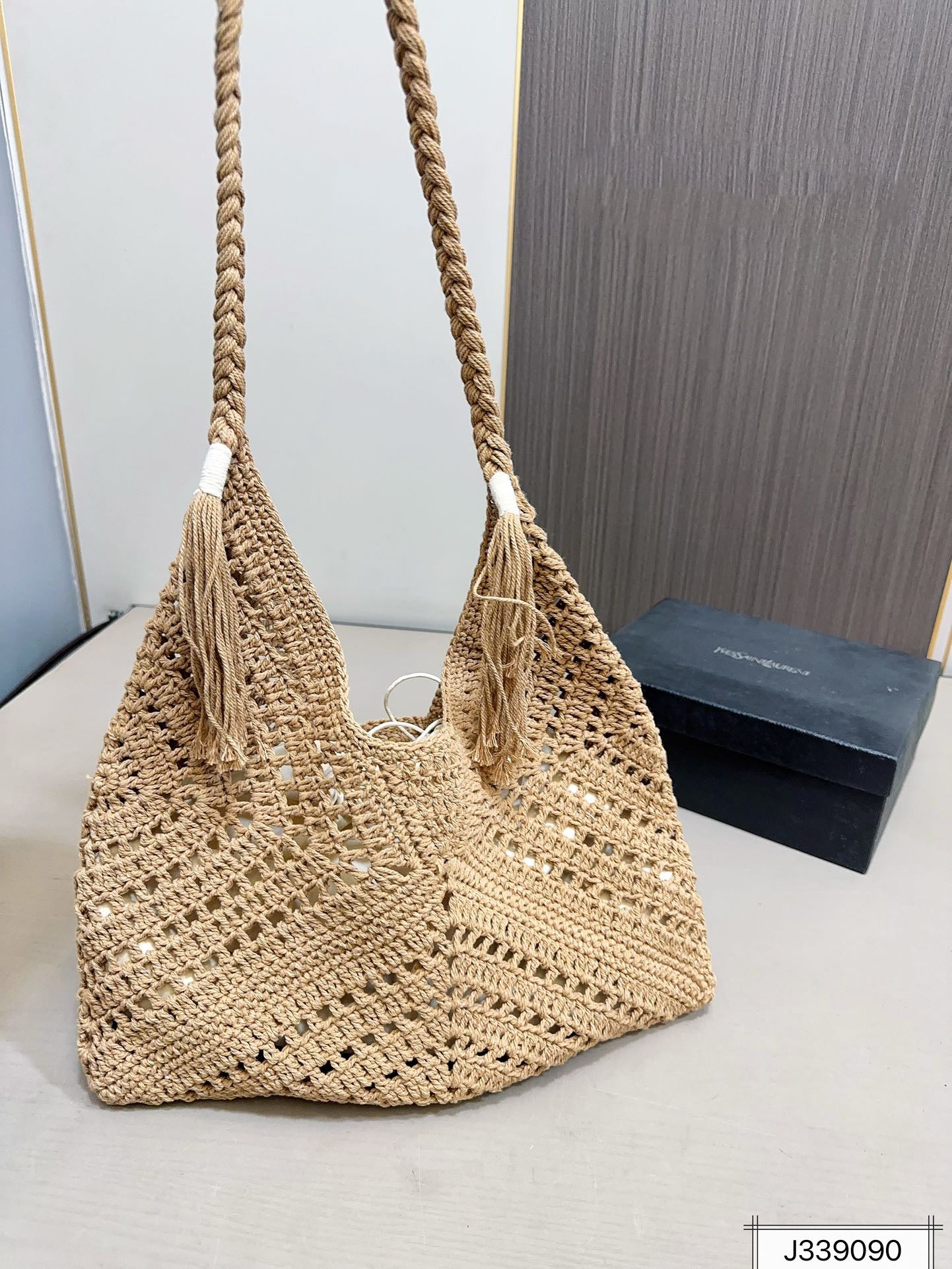 SAINT LAURENT Raffia Tote Bag Beach Casual 37x22cm