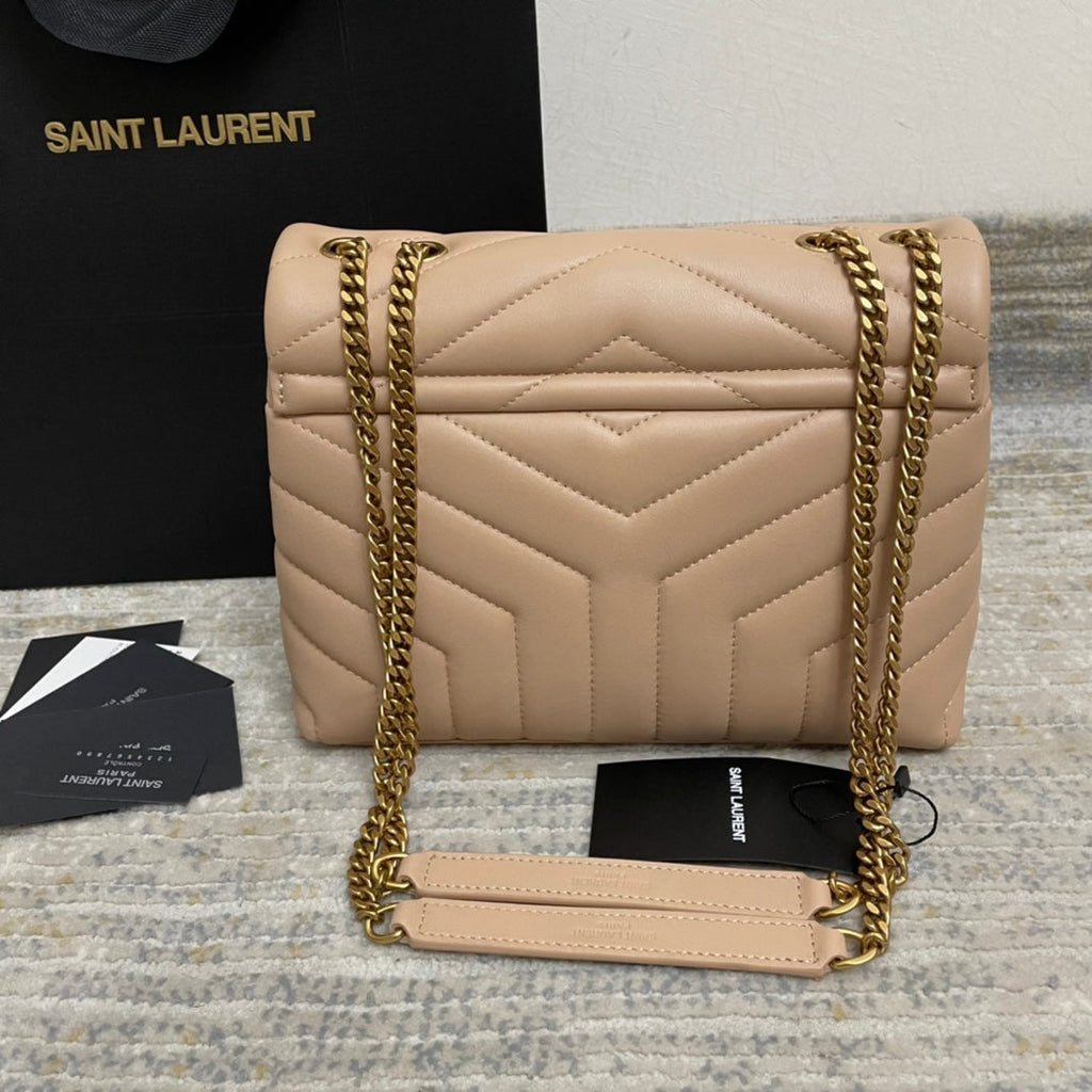 Small Loulou 23 Beige Leather Gold 23x17x9cm