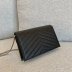 Cassandre Envelope Chain Wallet Black Grain Leather 19x11.5x4 cm