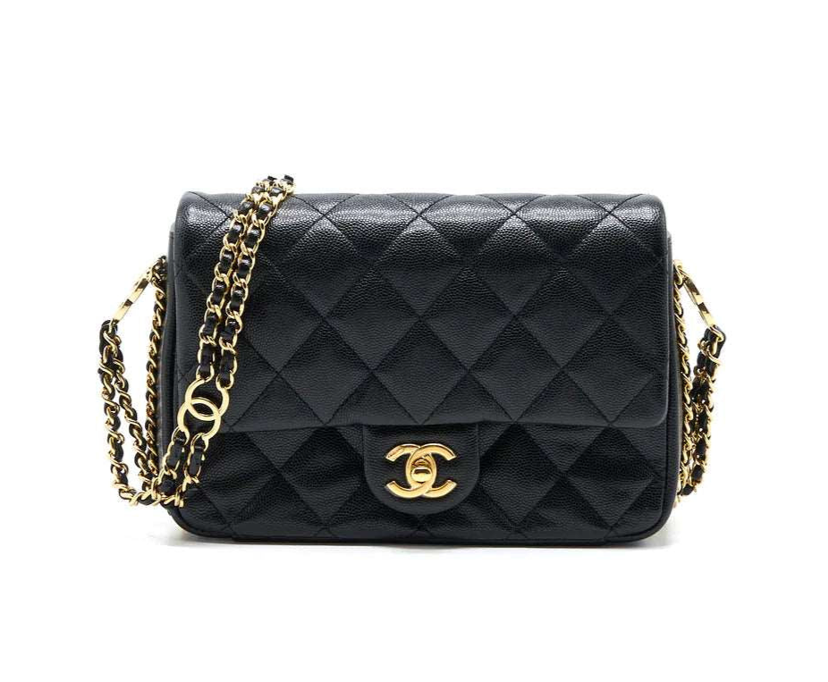 23c Mini Flap Bag Chain Grained Calfskin Black