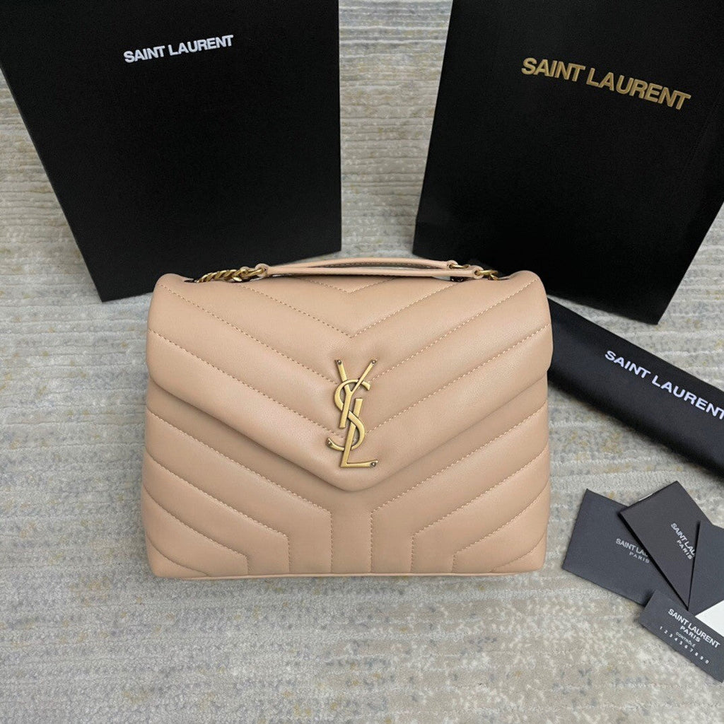 Small Loulou 23 Beige Leather Gold 23x17x9cm