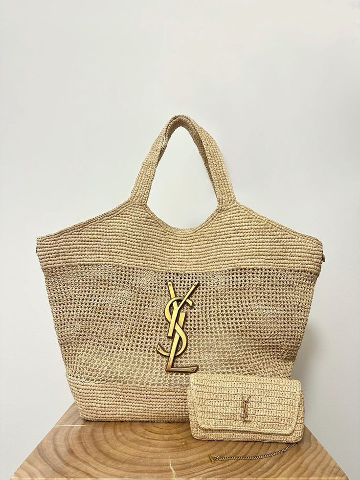 SAINT LAURENT Raffia Icare Tote Bag