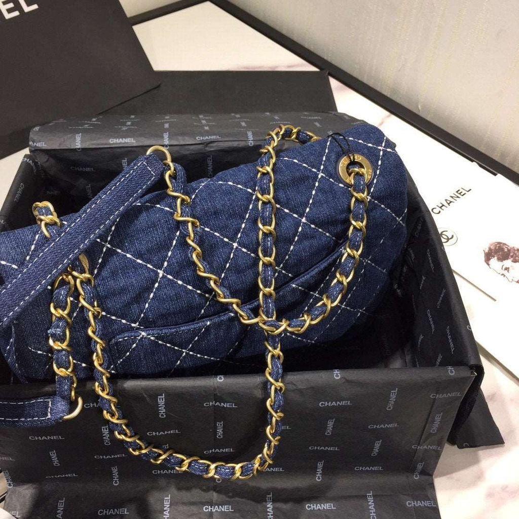 Denim Quilted Flap Bag