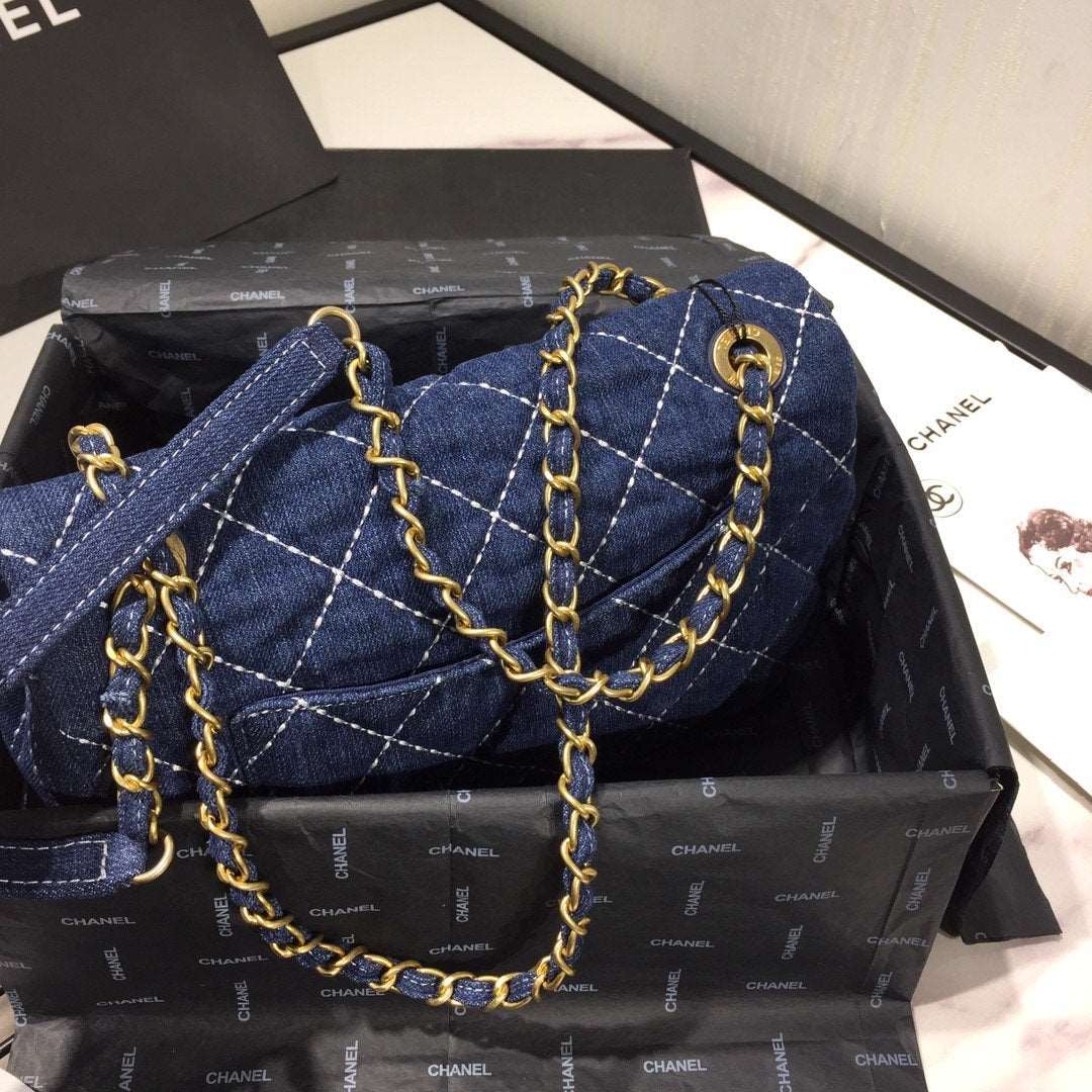 Denim Quilted Flap Bag