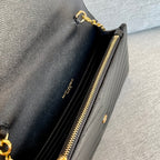 Cassandre Envelope Chain Wallet Black Grain Leather Golden Hardware 19 cm
