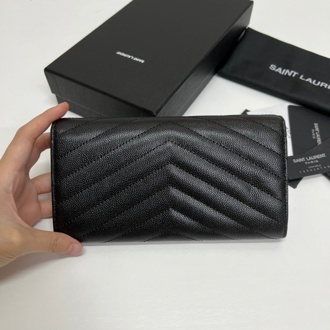 Long Wallet Black Leather Black Tone 10767 19cm