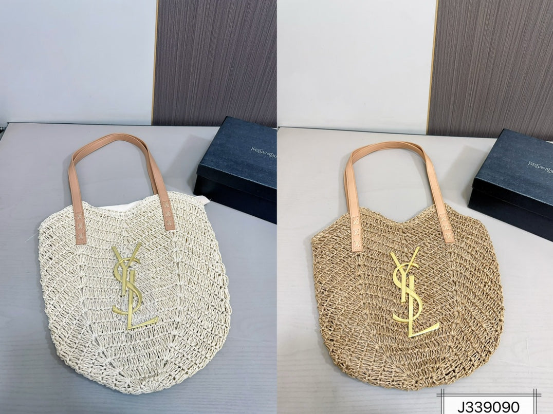 SAINT LAURENT Vacation Casual Raffia Woven Tote Bag 35x32cm