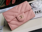 Caviar Chevron Quilted Compact Flap Wallet Pink