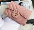 Caviar Chevron Quilted Compact Flap Wallet Pink