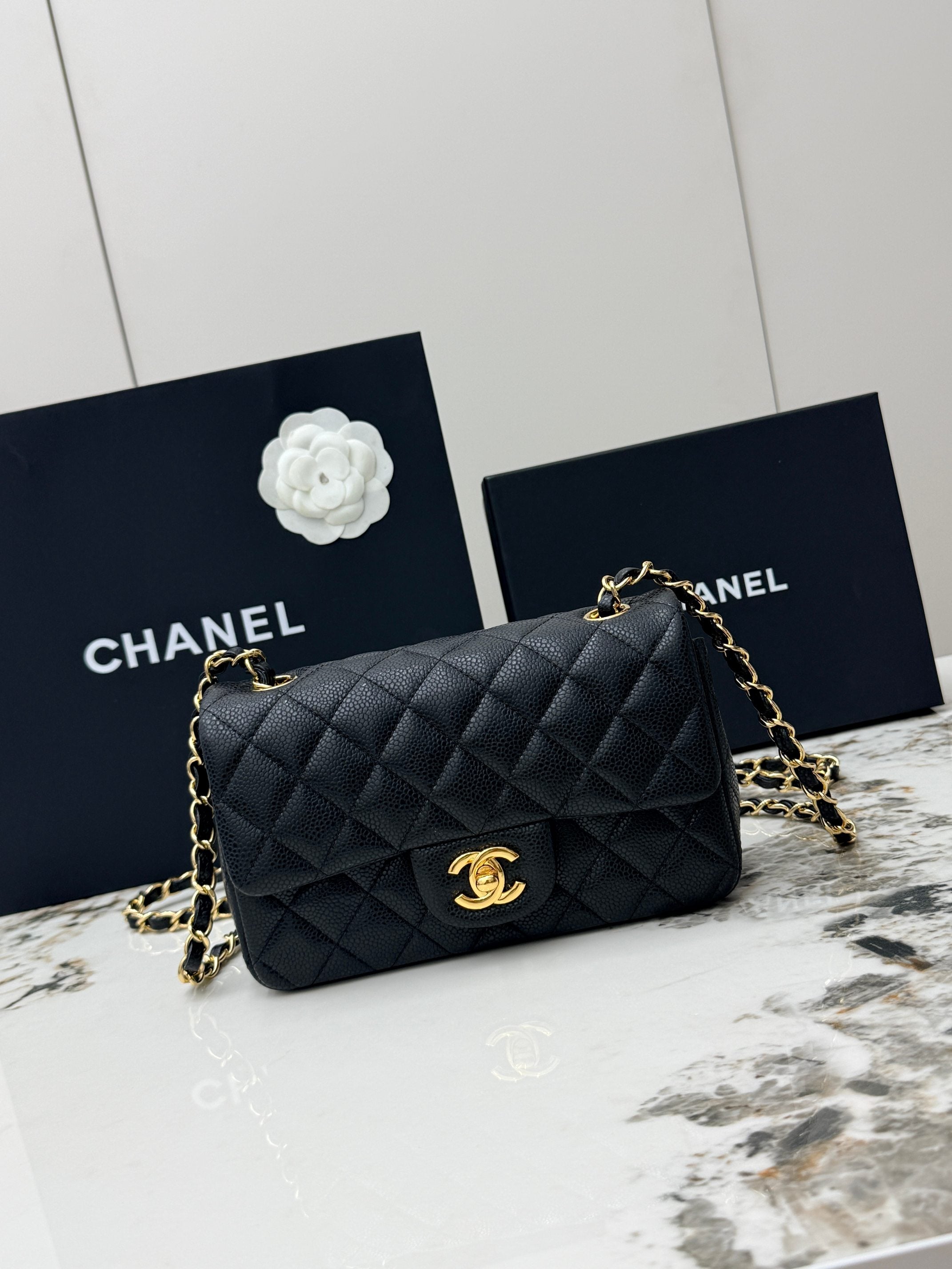 23c Mini Flap Bag Chain Grained Calfskin Black