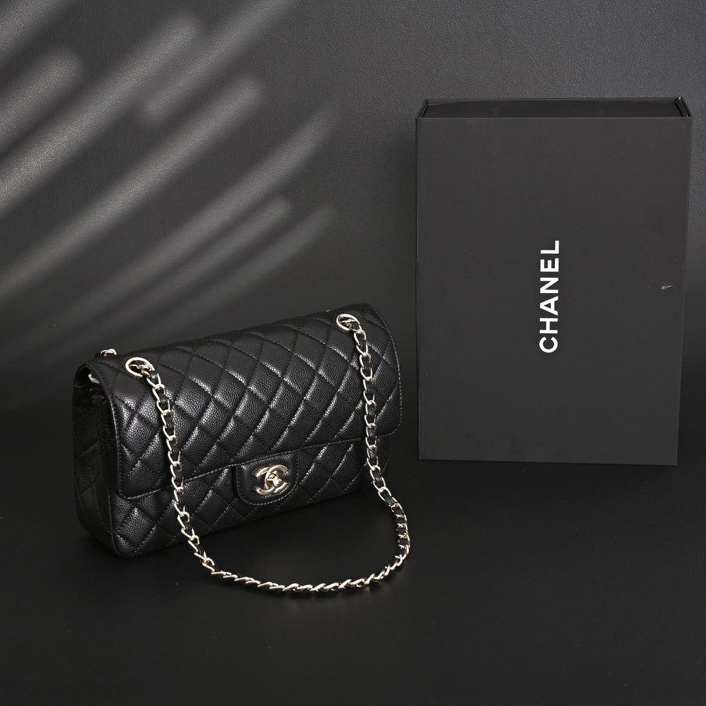 Classic Flap Bag  Black Quilted Caviar Leather with Gold-Tone Hardware