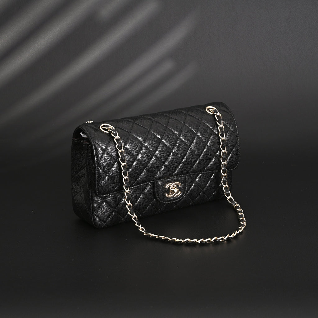 Classic Flap Bag  Black Quilted Caviar Leather with Gold-Tone Hardware