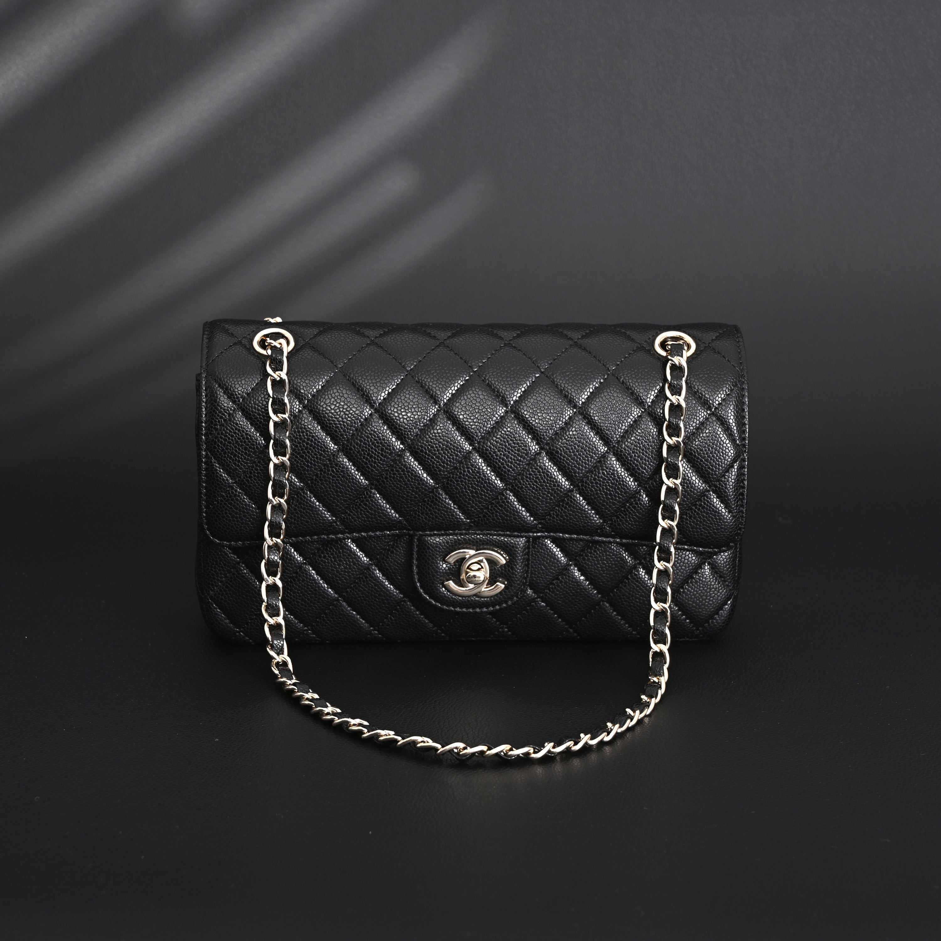 Classic Flap Bag  Black Quilted Caviar Leather with Gold-Tone Hardware