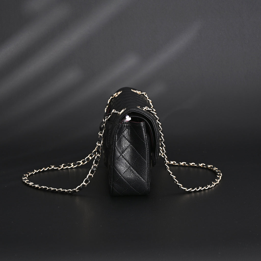 Classic Flap Bag  Black Quilted Caviar Leather with Gold-Tone Hardware