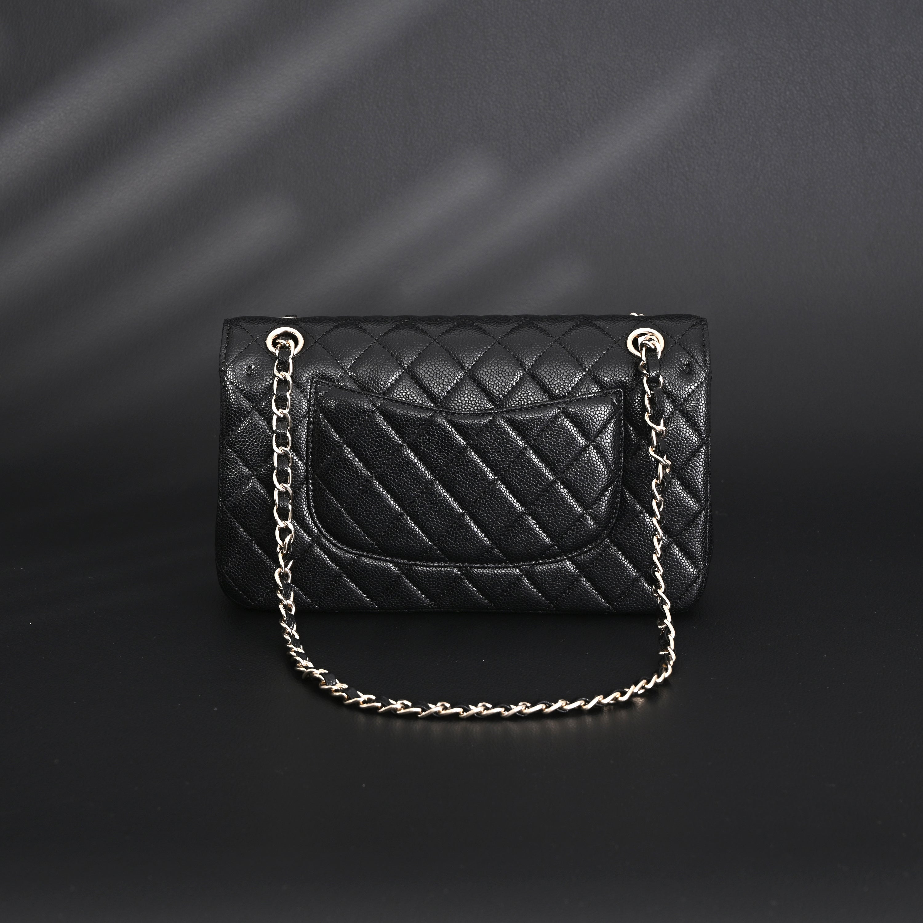 Classic Flap Bag  Black Quilted Caviar Leather with Gold-Tone Hardware
