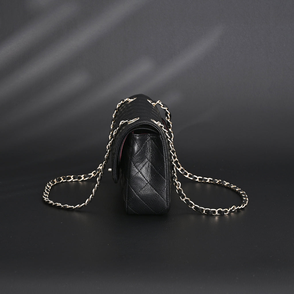 Classic Flap Bag  Black Quilted Caviar Leather with Gold-Tone Hardware