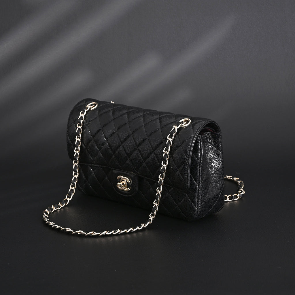 Classic Flap Bag  Black Quilted Caviar Leather with Gold-Tone Hardware