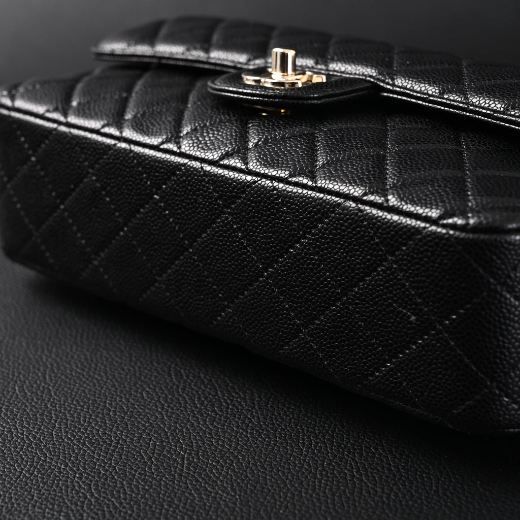 Classic Flap Bag  Black Quilted Caviar Leather with Gold-Tone Hardware
