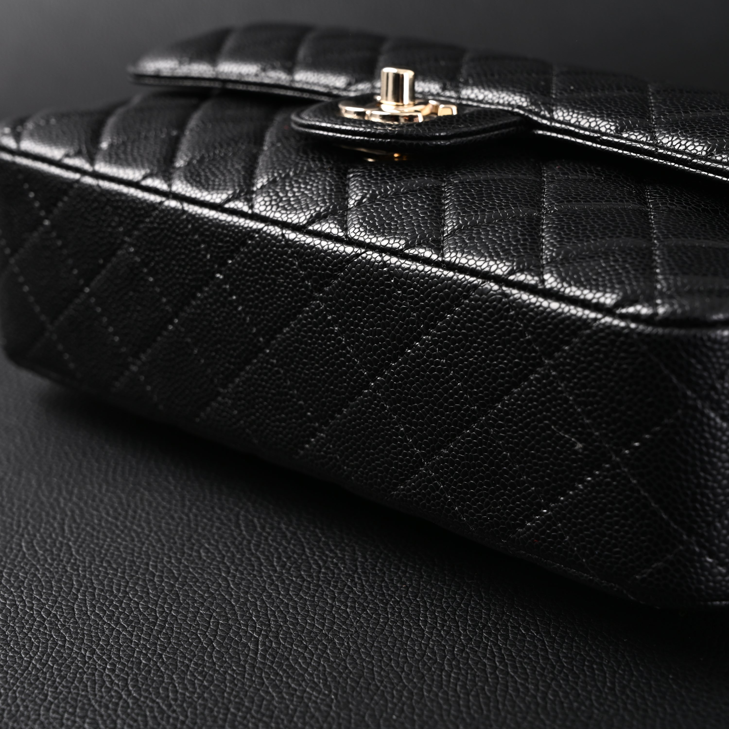 Classic Flap Bag  Black Quilted Caviar Leather with Gold-Tone Hardware
