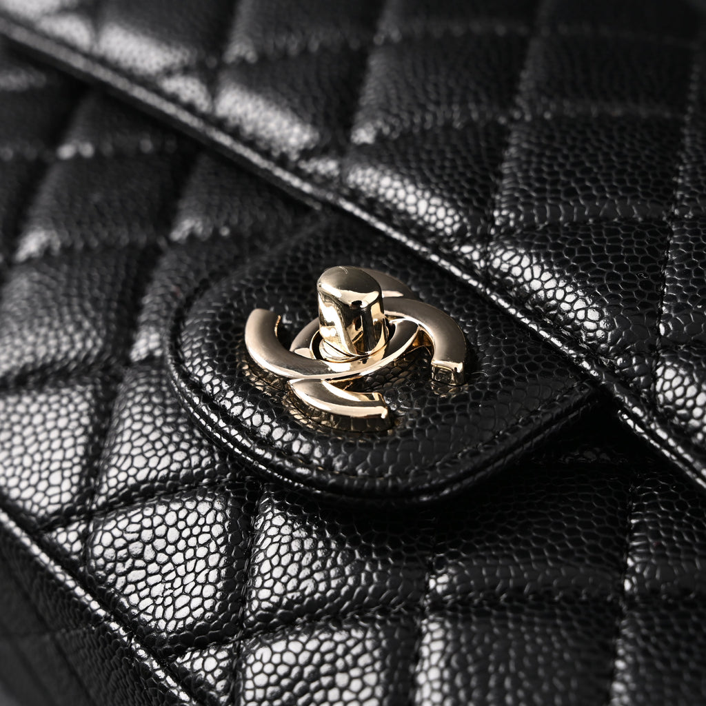Classic Flap Bag  Black Quilted Caviar Leather with Gold-Tone Hardware