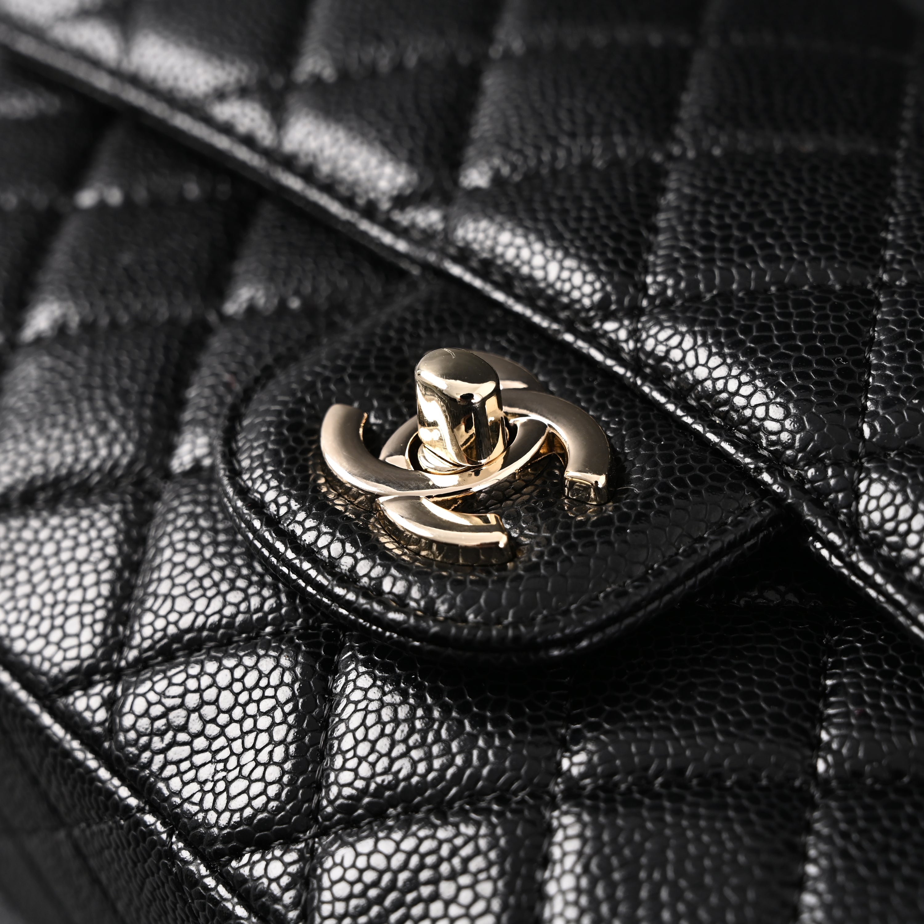 Classic Flap Bag  Black Quilted Caviar Leather with Gold-Tone Hardware