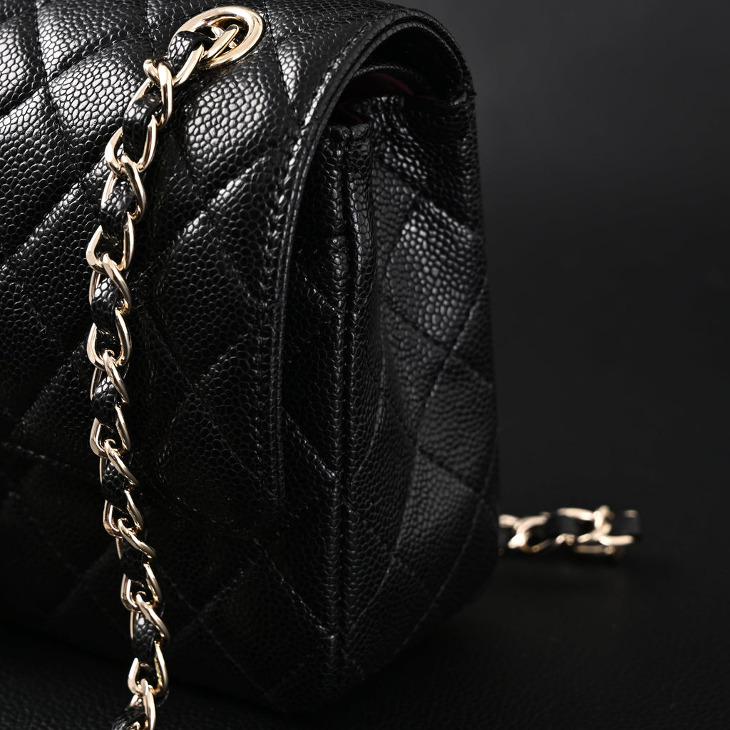 Classic Flap Bag  Black Quilted Caviar Leather with Gold-Tone Hardware