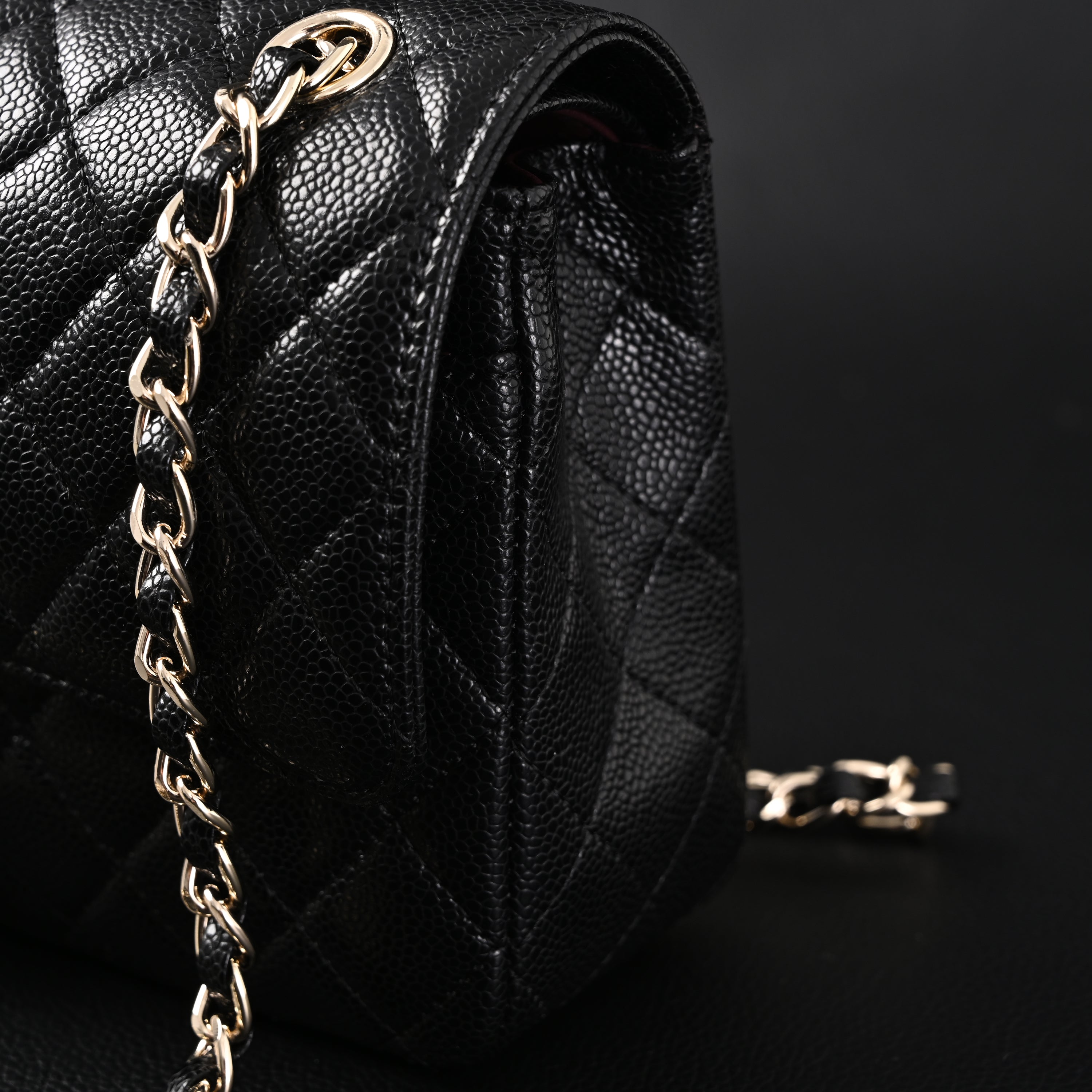 Classic Flap Bag  Black Quilted Caviar Leather with Gold-Tone Hardware