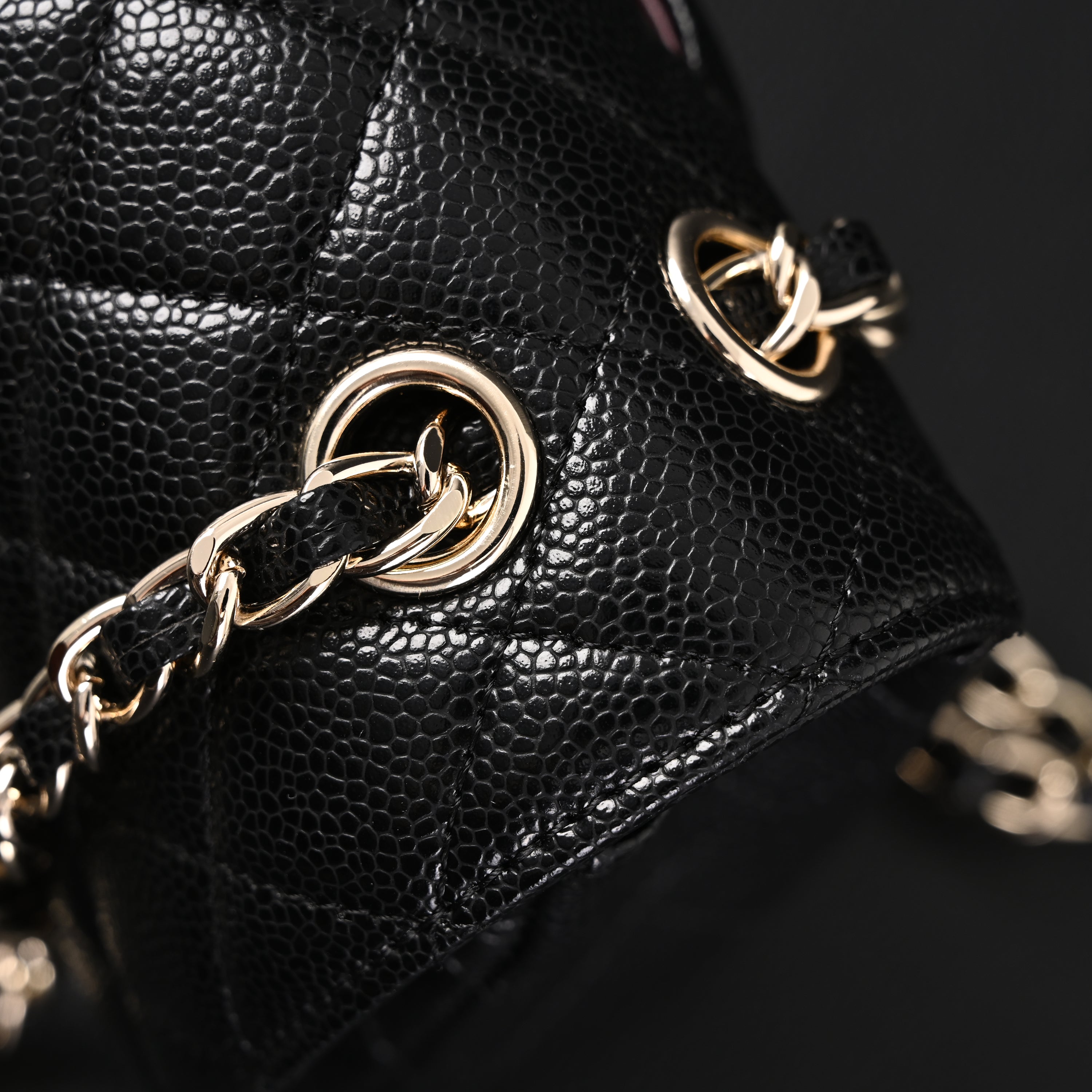 Classic Flap Bag  Black Quilted Caviar Leather with Gold-Tone Hardware