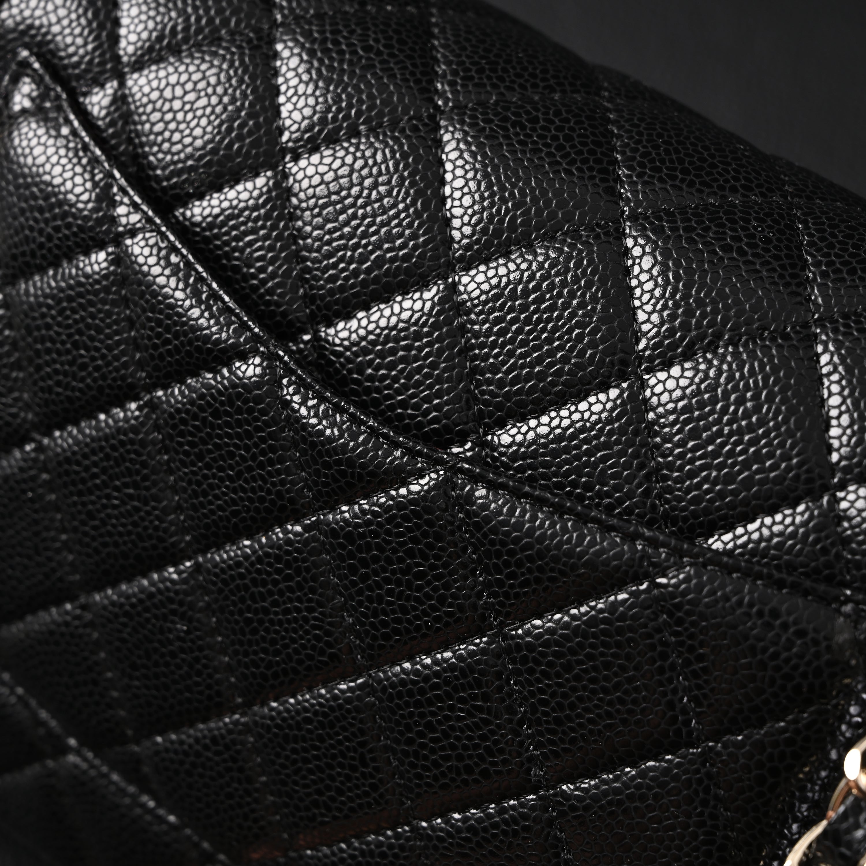 Classic Flap Bag  Black Quilted Caviar Leather with Gold-Tone Hardware