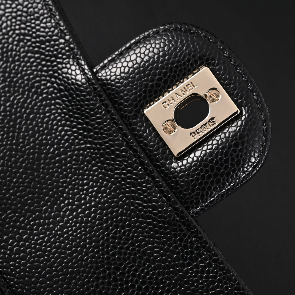 Classic Flap Bag  Black Quilted Caviar Leather with Gold-Tone Hardware