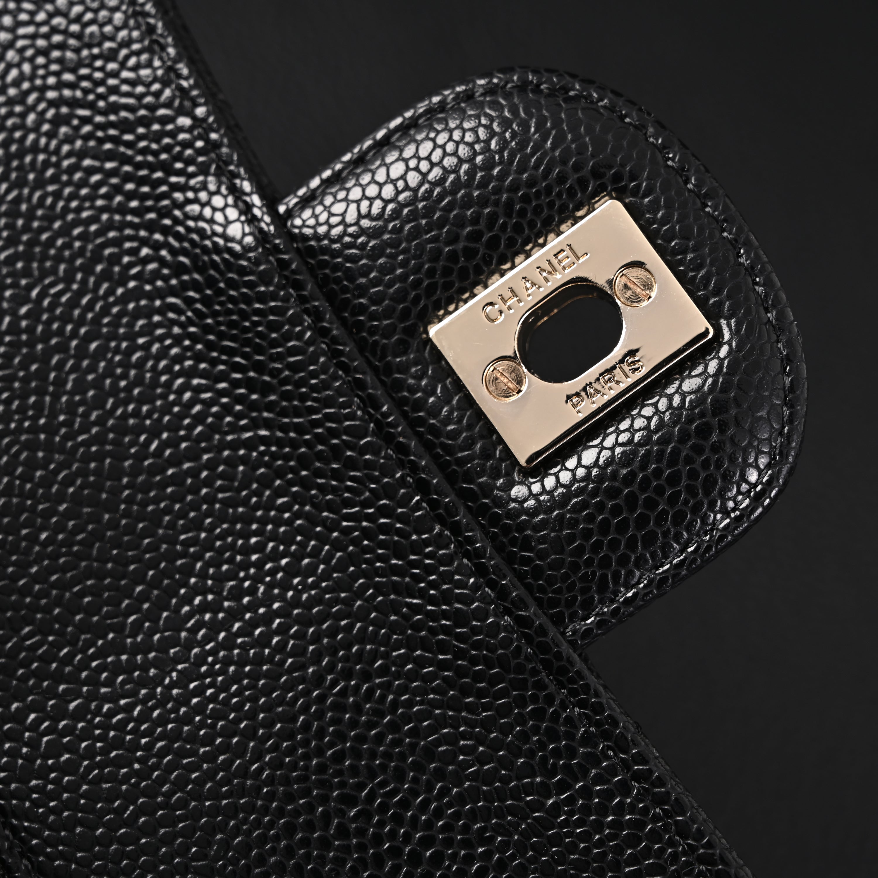 Classic Flap Bag  Black Quilted Caviar Leather with Gold-Tone Hardware