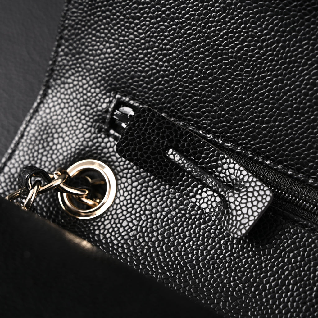Classic Flap Bag  Black Quilted Caviar Leather with Gold-Tone Hardware