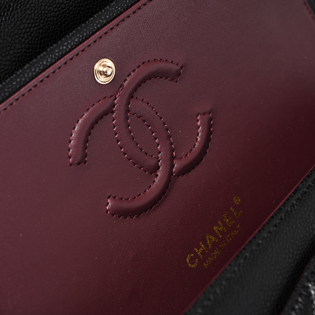 Classic Flap Bag  Black Quilted Caviar Leather with Gold-Tone Hardware