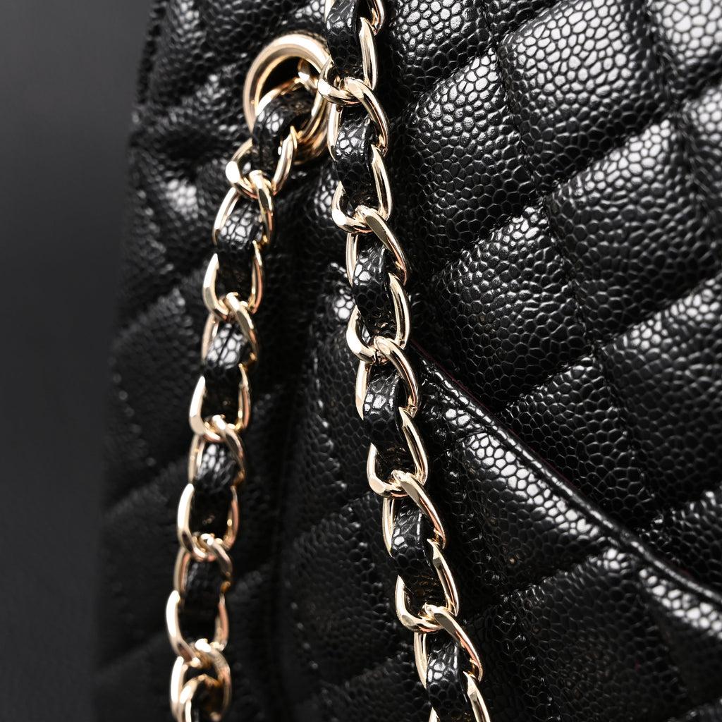 Classic Flap Bag  Black Quilted Caviar Leather with Gold-Tone Hardware