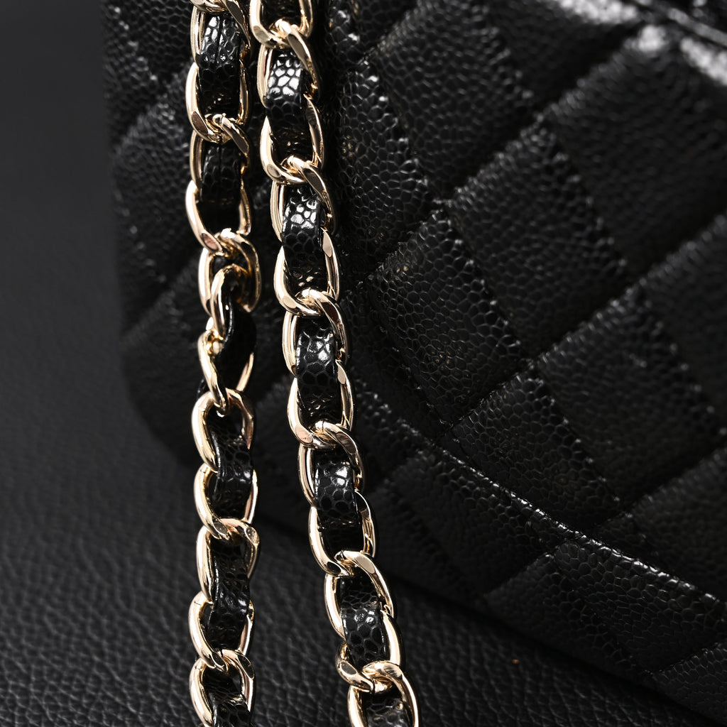 Classic Flap Bag  Black Quilted Caviar Leather with Gold-Tone Hardware