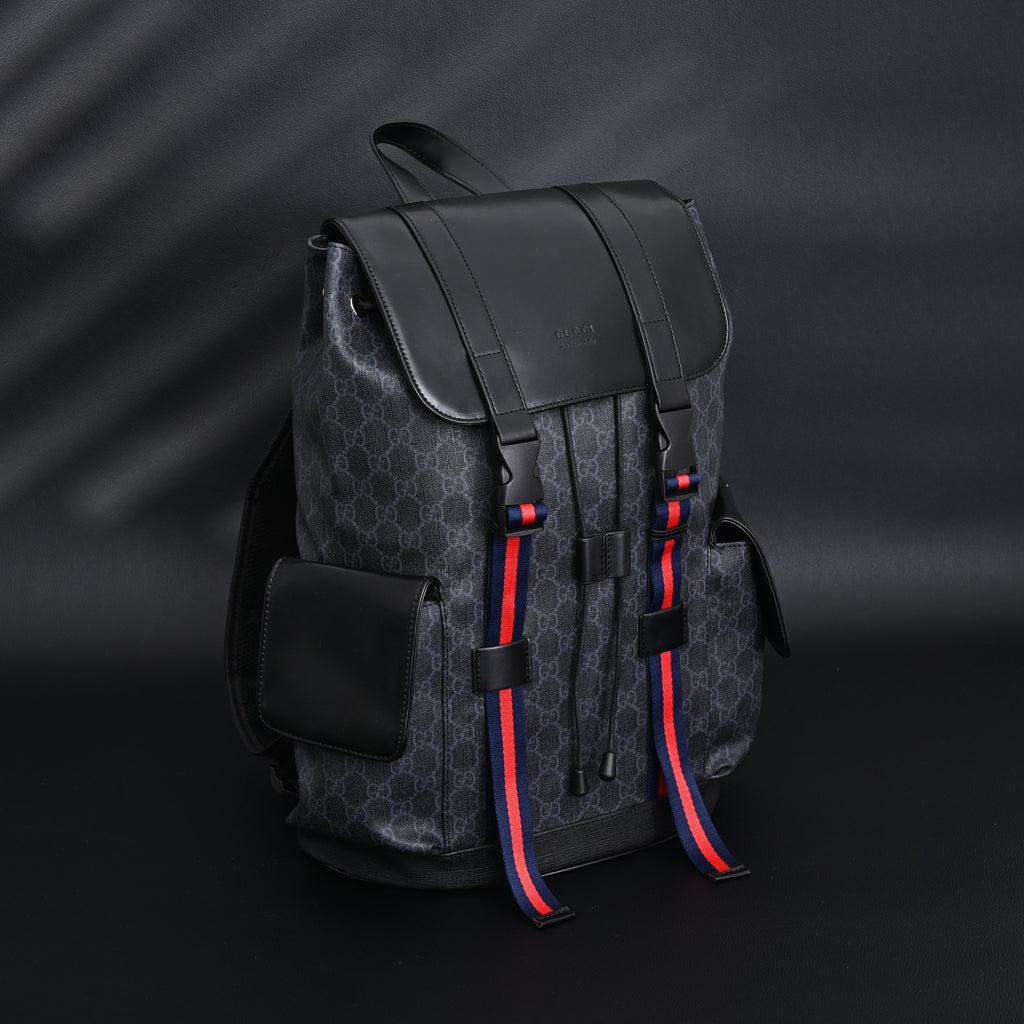 GG Supreme Monogram Backpack with Web Stripe