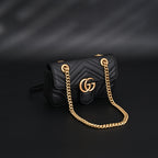 GG Marmont Small Matelass Shoulder Bag  Black Leather with Gold Hardware