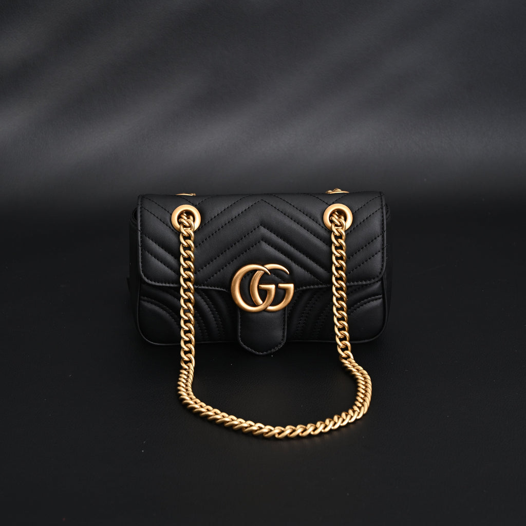 GG Marmont Small Matelass Shoulder Bag  Black Leather with Gold Hardware