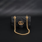 GG Marmont Small Matelass Shoulder Bag  Black Leather with Gold Hardware