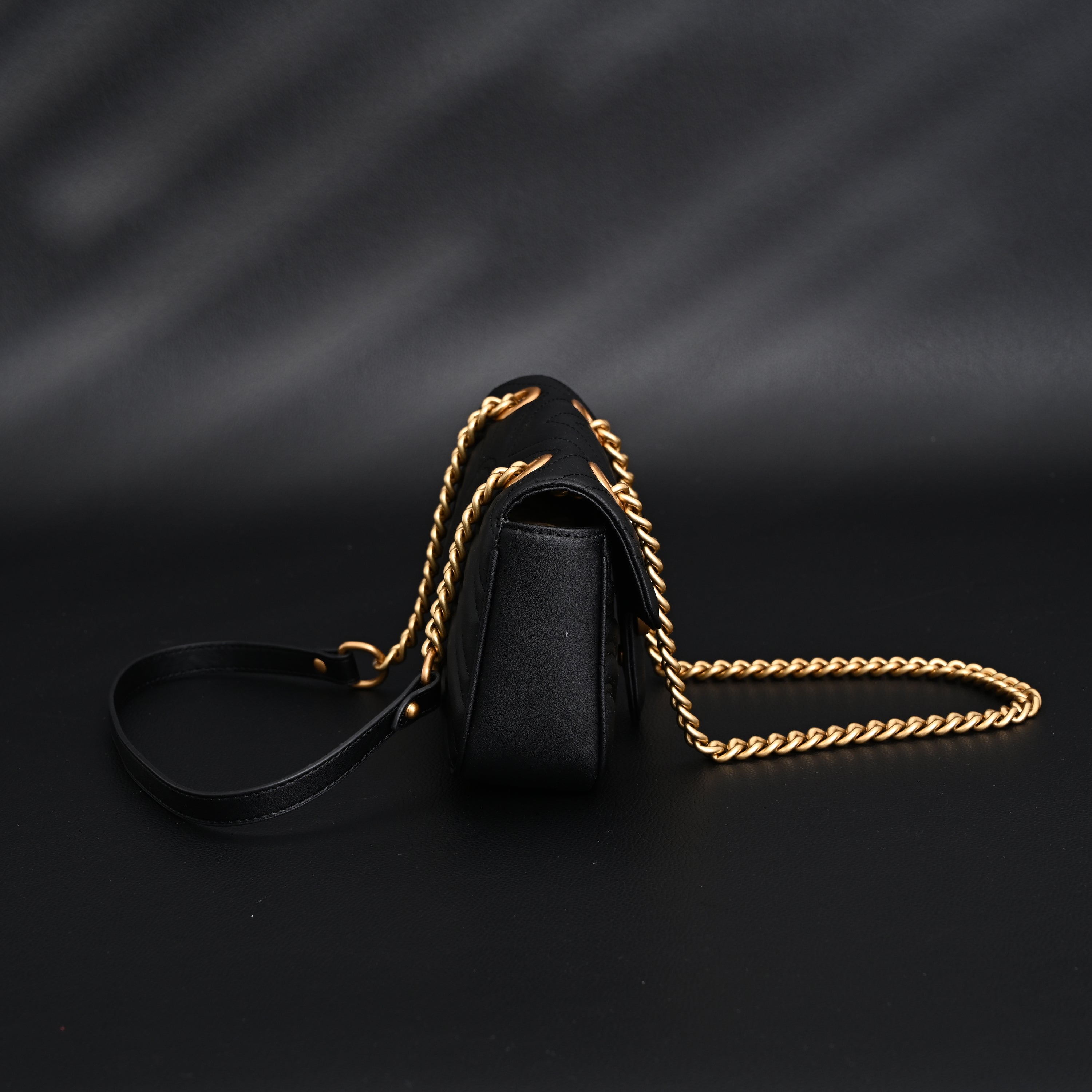 GG Marmont Small Matelass Shoulder Bag  Black Leather with Gold Hardware