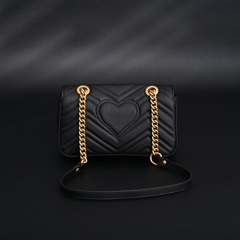 GG Marmont Small Matelass Shoulder Bag  Black Leather with Gold Hardware