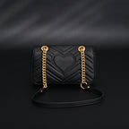 GG Marmont Small Matelass Shoulder Bag  Black Leather with Gold Hardware