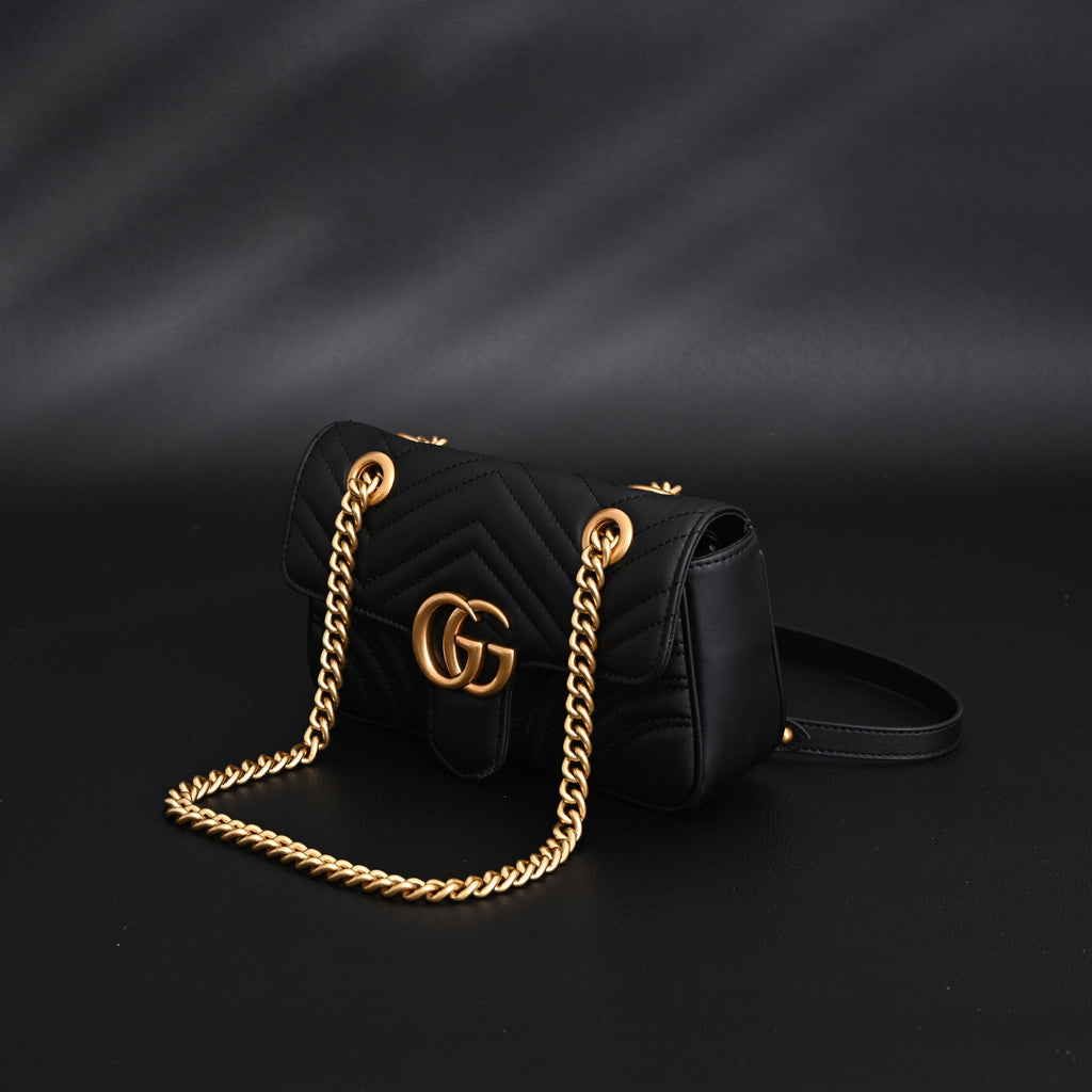 GG Marmont Small Matelass Shoulder Bag  Black Leather with Gold Hardware