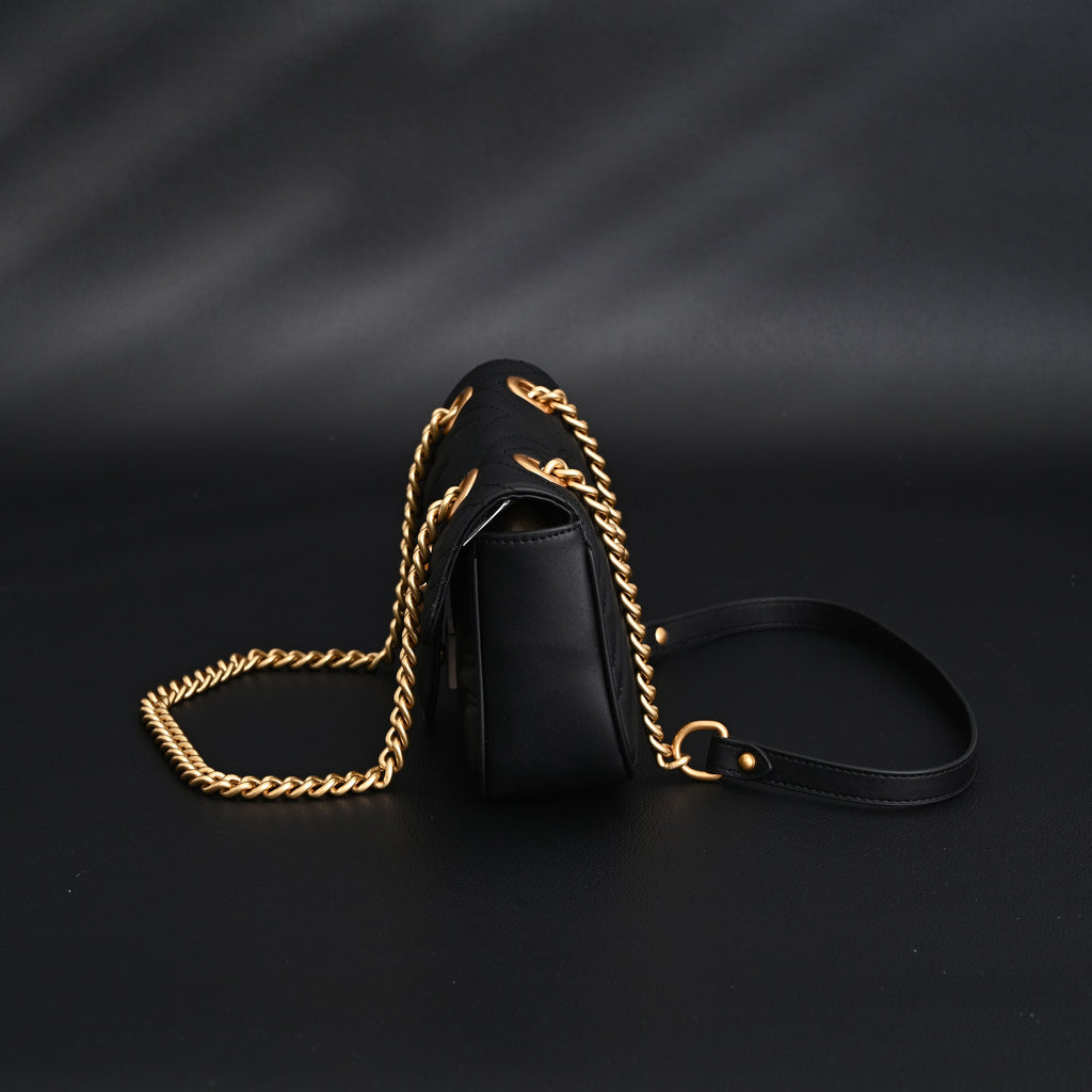 GG Marmont Small Matelass Shoulder Bag  Black Leather with Gold Hardware