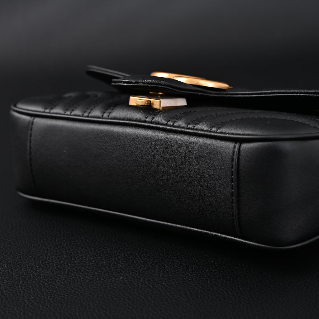 GG Marmont Small Matelass Shoulder Bag  Black Leather with Gold Hardware