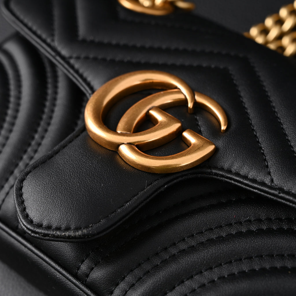 GG Marmont Small Matelass Shoulder Bag  Black Leather with Gold Hardware
