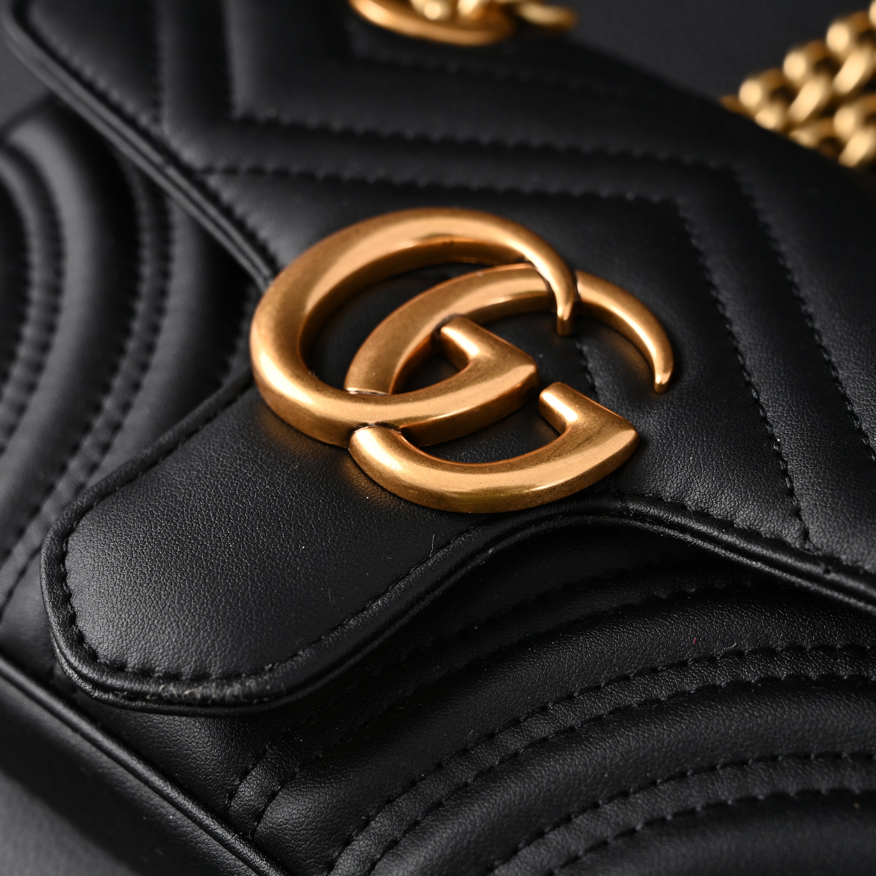 GG Marmont Small Matelass Shoulder Bag  Black Leather with Gold Hardware
