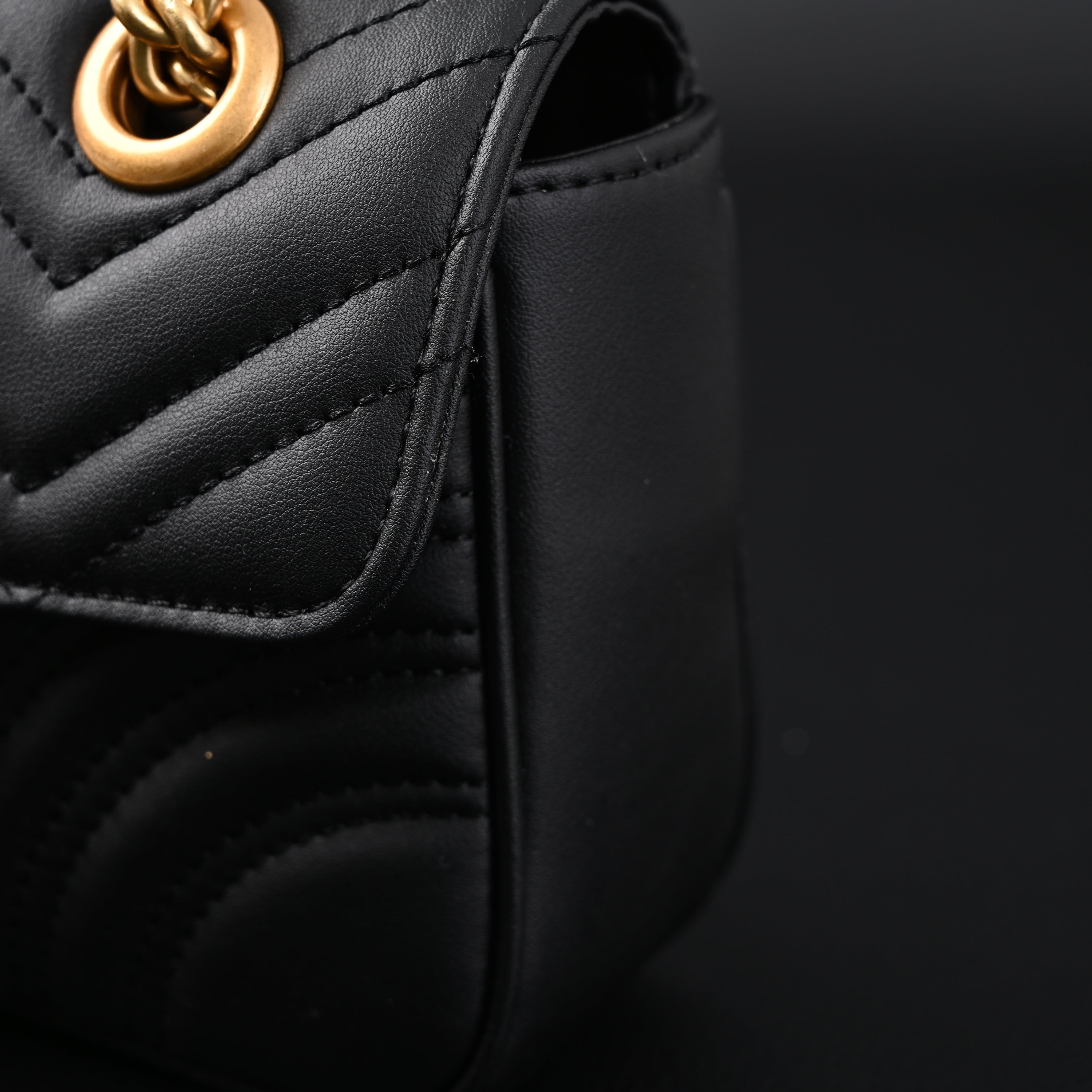 GG Marmont Small Matelass Shoulder Bag  Black Leather with Gold Hardware