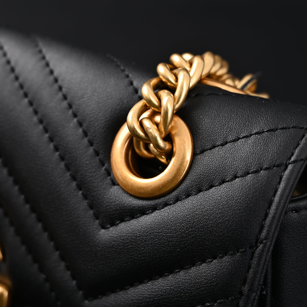 GG Marmont Small Matelass Shoulder Bag  Black Leather with Gold Hardware