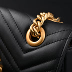 GG Marmont Small Matelass Shoulder Bag  Black Leather with Gold Hardware